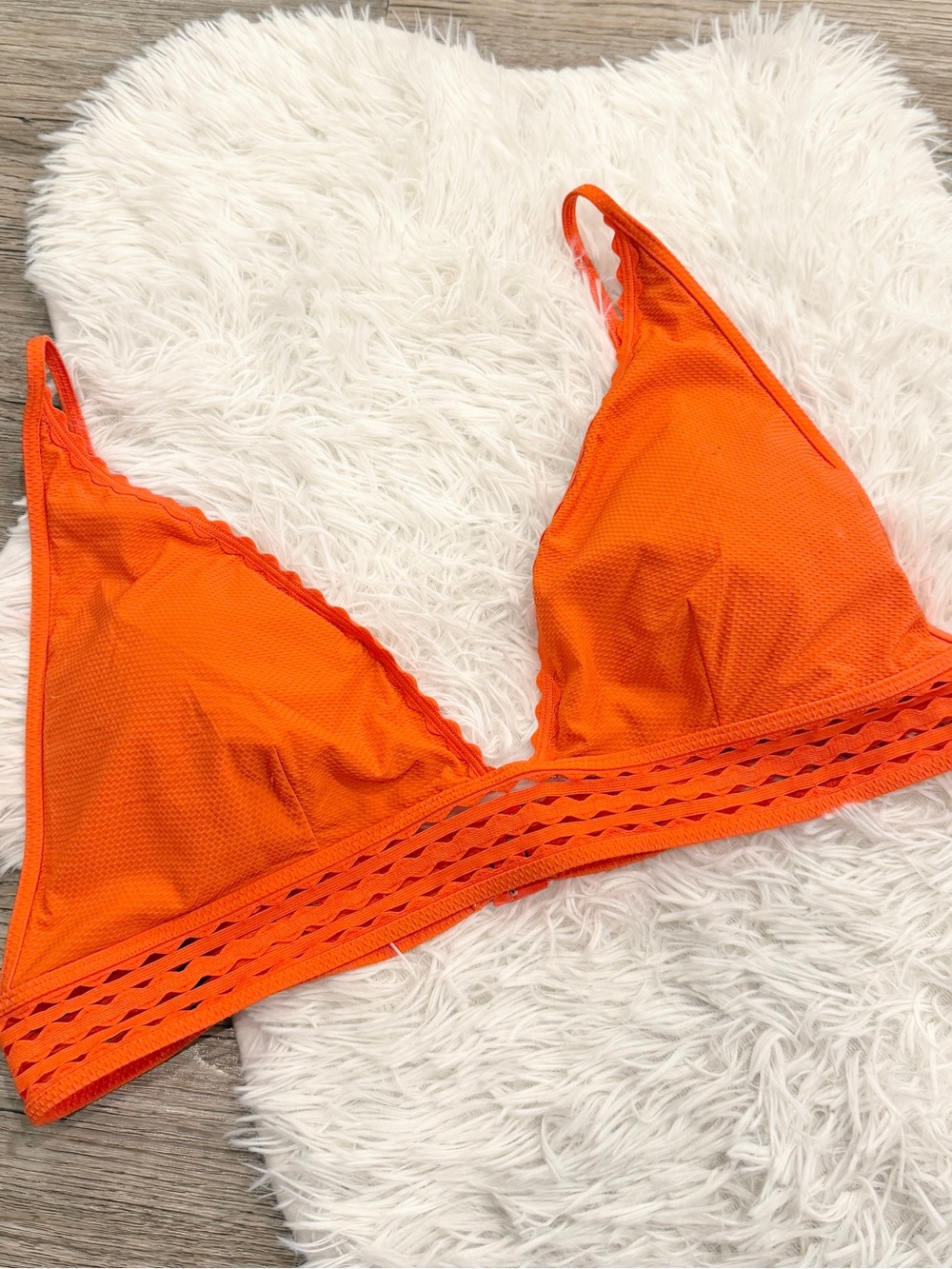 J. Crew Bikini Top Triangle Ric Rac Trim Cutout Orange XL